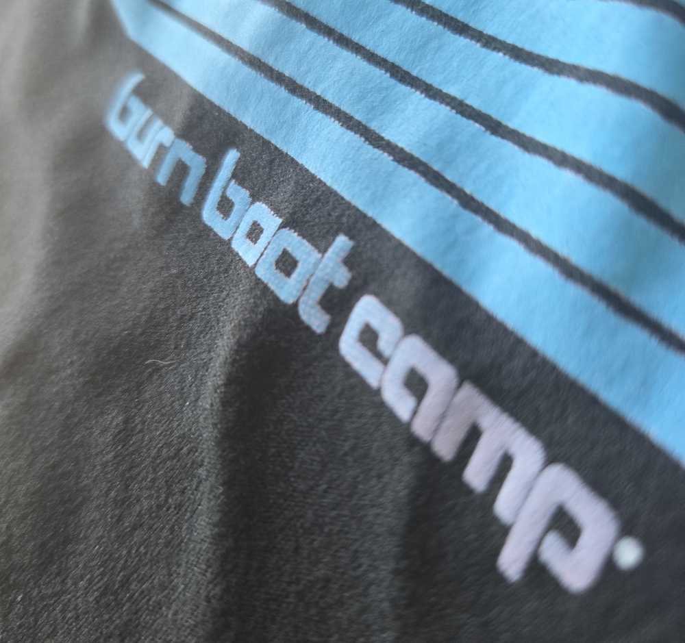 Burn Boot Camp Black and Light Blue Top